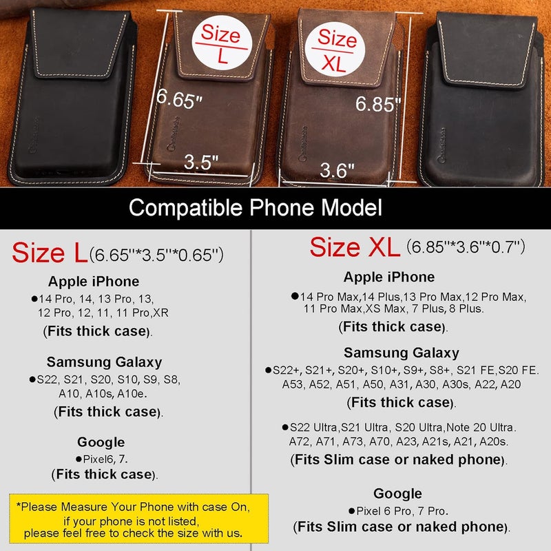 Gentlestache Leather Phone Holster for iPhone 17 17 Pro 16 Pro 16 15 Pro - Belt Clip Cell Phone Case for Galaxy S25 S24 S23 - Magnetic Closure Leather Belt Holster Cell Pouch, L, Darkbrown - Image 5